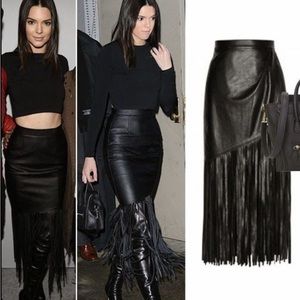Black Faux Leather Fringe Skirt